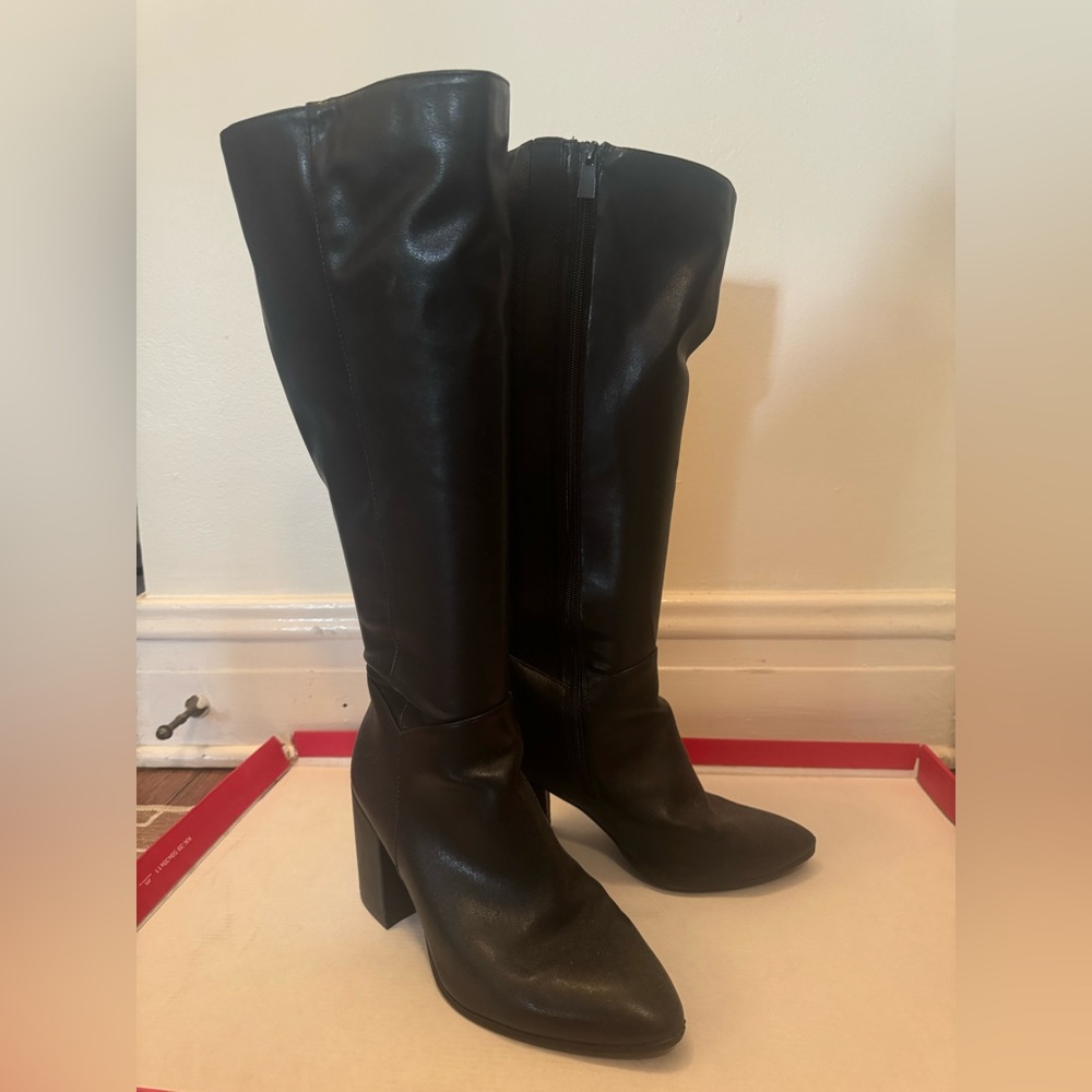 Torrid tall heeled pleather boots wide calf pointed toe lightly used